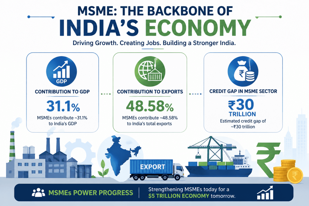 importance of micro, small and medium enterprises loan contribution to GDP and exports India infographic